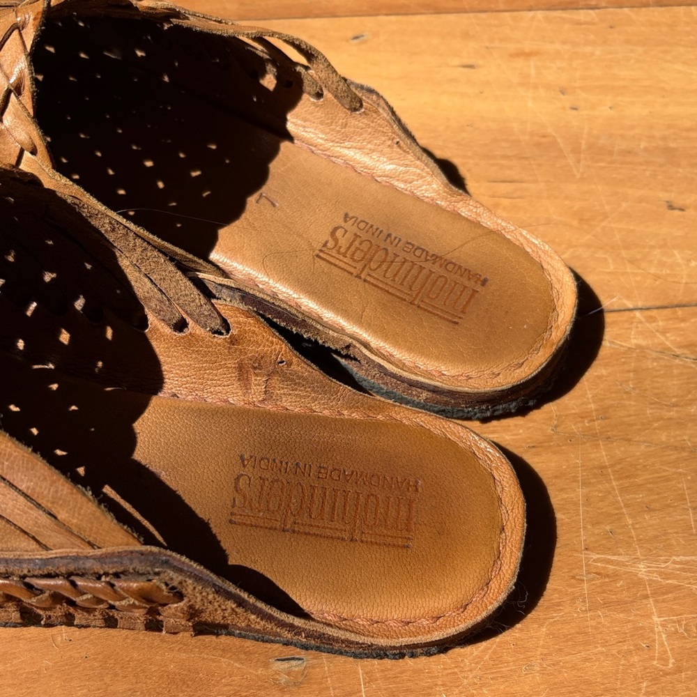 Mohinders Woven Leather Slides Honey Tan Handmade India Women’s Size 7 - Picture 2 of 4